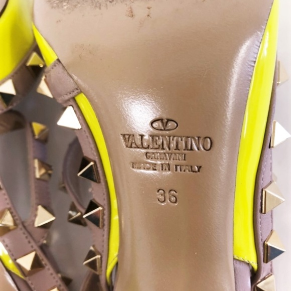 Valentino Rockstud Caged Pumps Neon Yellow - Picture 5 of 8